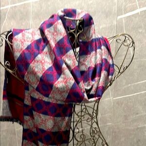 Elegant Blue and Red Patterned Scarf. Unisex, made in Italy. Very soft